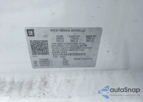 2018 Chevrolet Silverado 1500 1Lz from USA, damaged, VIN 1GCVKSEC6JZ210372